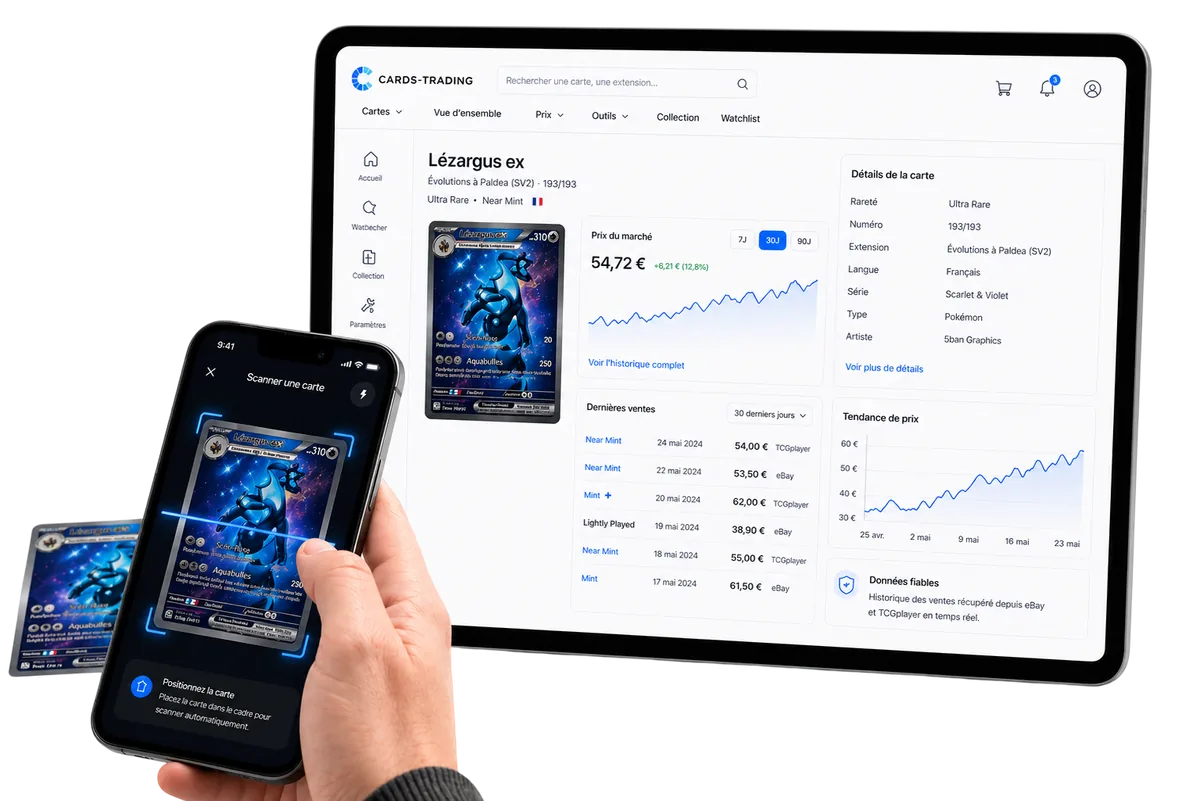 Cards-Trading.com — fiche carte détaillée avec historique de prix et annonces pour le Pokémon TCG