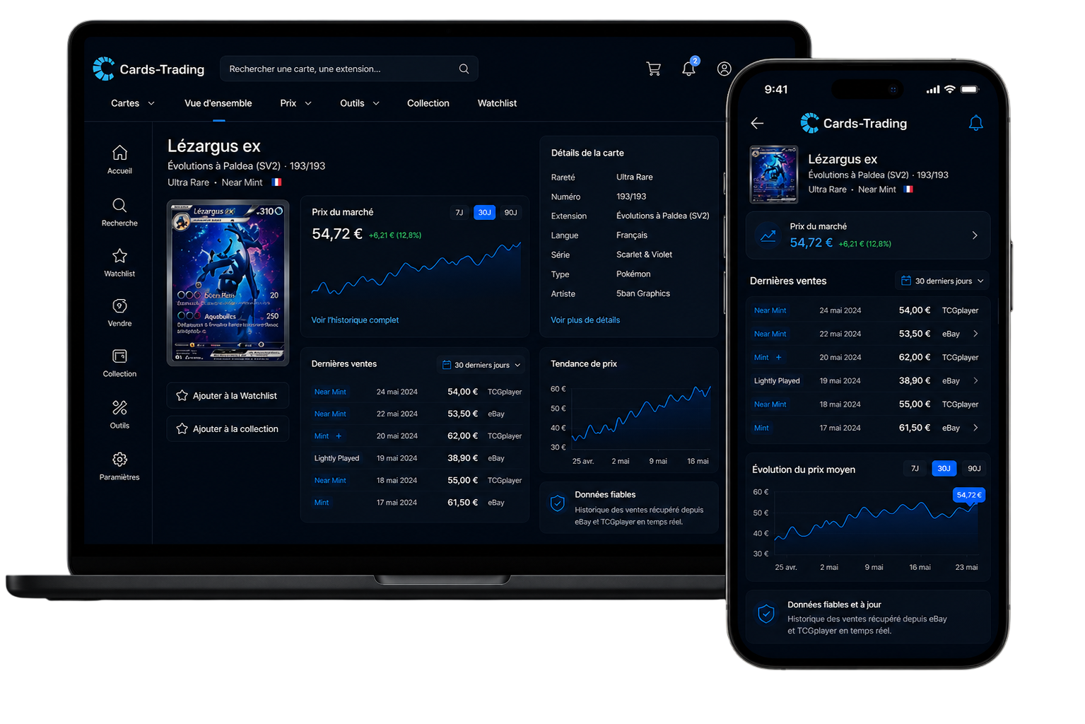 Cards-Trading.com — fiche carte Magic avec courbe de prix et annonces de vendeurs vérifiés